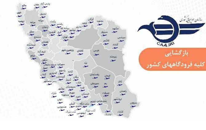 بازگشایی فرودگاه‌های کشور برای پروازهای داخلی و خارجی و فضای کشور برای پروازهای عبوری بین المللی